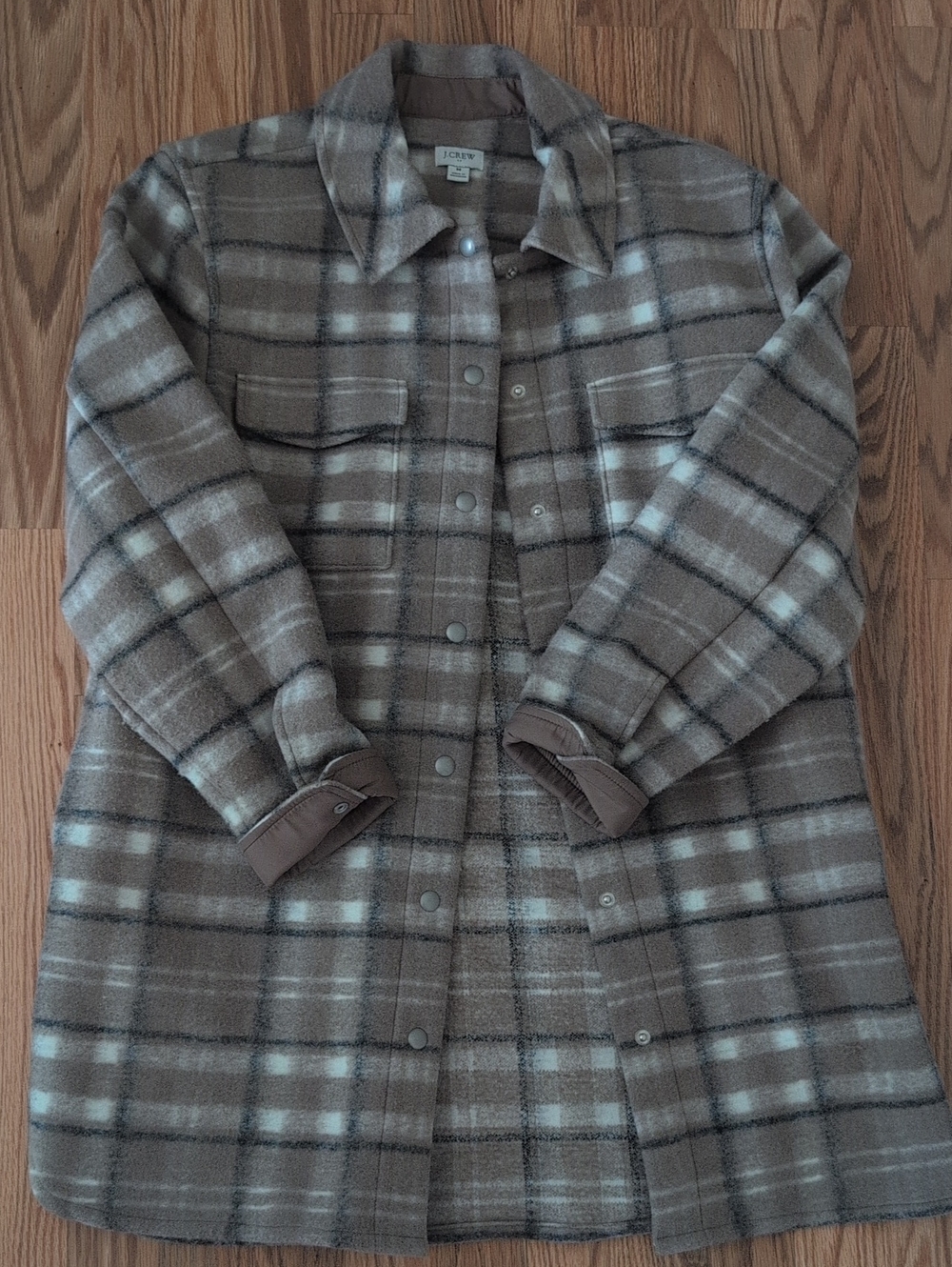 J. Crew Factory Beige and Cream Plaid Shacket